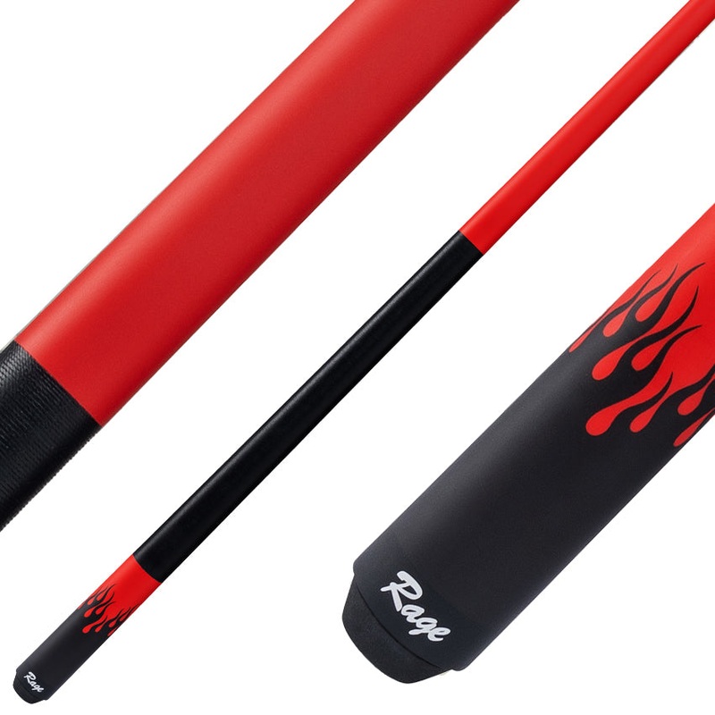 Rage RG51 Pool Cue with Black Linen Wrap – Matte Red Forearm and Black Flames