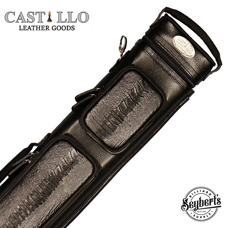Castillo Black Leather with Black Ostrich Leg Accent 3×5 Hard Leather Pool Cue Case – CLG35BKBKOS