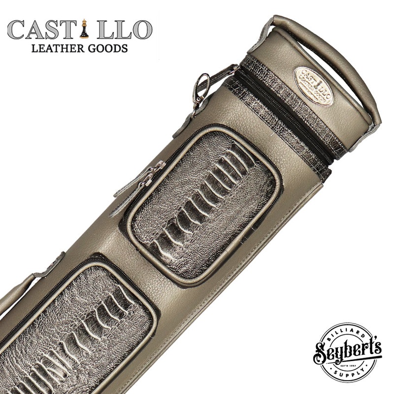 Castillo Grey Leather with Grey Ostrich Leg Accent 2×4 Hard Leather Pool Cue Case – CLG24GYGYOS