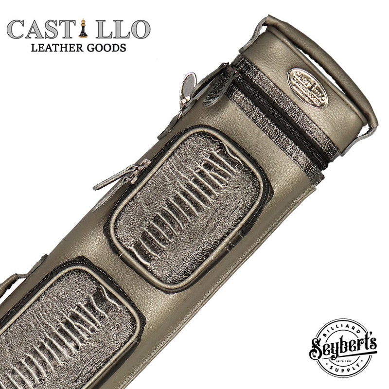 Castillo Grey Leather with Grey Ostrich Leg Accent 3×5 Hard Leather Pool Cue Case – CLG35GYGYOS