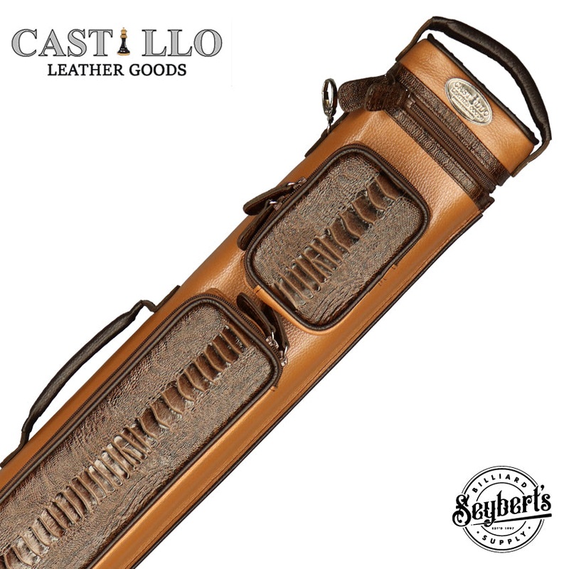 Castillo Honey Brown Leather with Chocolate Brown Ostrich Leg Accent 2×4 Hard Leather Pool Cue Case – CLG24HBRCBOS