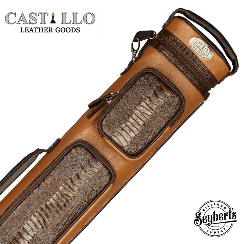 Castillo Honey Brown Leather with Chocolate Brown Ostrich Leg Accent 3×5 Hard Leather Pool Cue Case – CLG35HBRCBOS