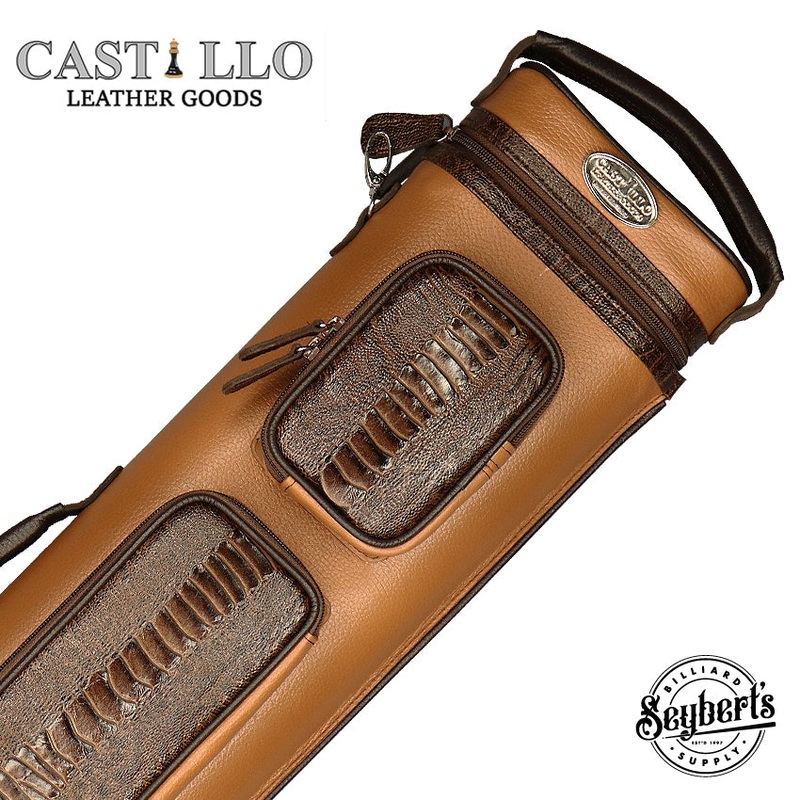 Castillo Honey Brown Leather with Chocolate Brown Ostrich Leg Accent 4×7 Hard Leather Pool Cue Case – CLG47HBRCBOS