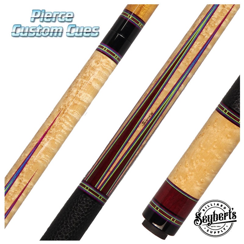 Jim Pierce Custom Cues – Birdseye Maple with 6 Purpleheart Points – 2 Shafts