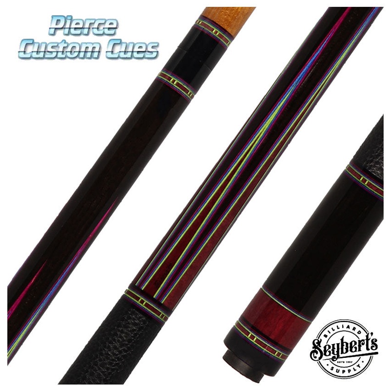 Jim Pierce Custom Cues – Ebony with 6 Purpleheart Points – 2 Shafts