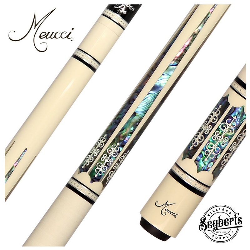 Meucci 21st Century #3 White – Abalone Pearl – White Wrap Pool Cue with Carbon Shaft – 2103WHABWHC