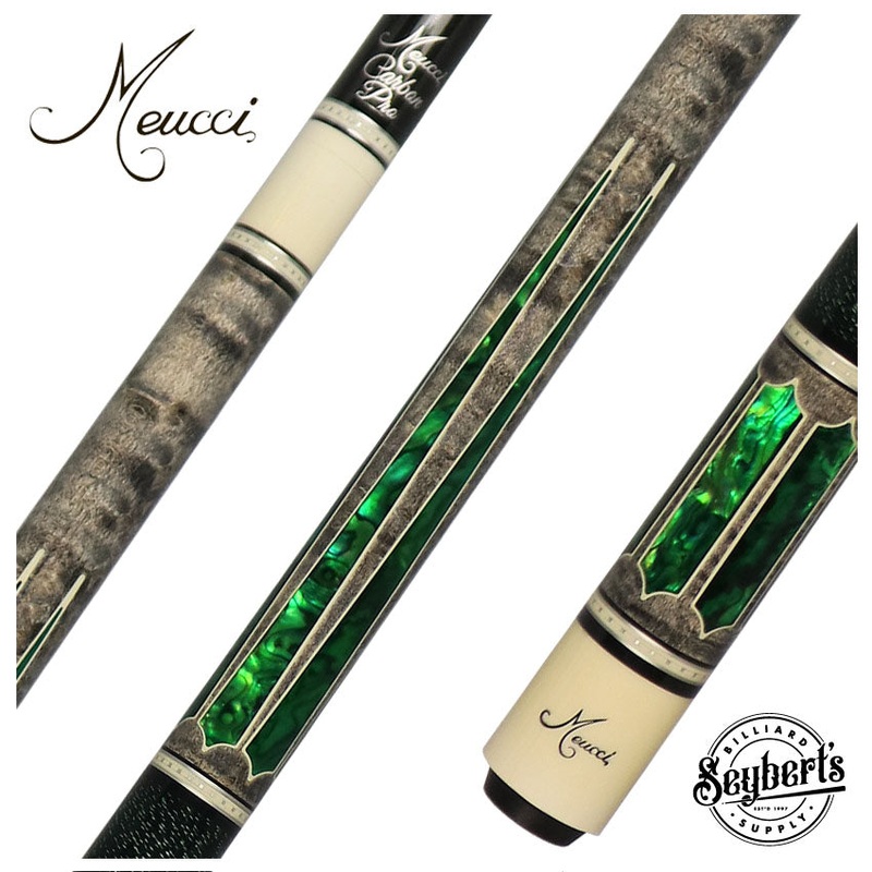 Meucci 2020 Gray – Green Pearl – Black/Green Wrap Pool Cue with Carbon Shaft – 2020GYGRBKGRC