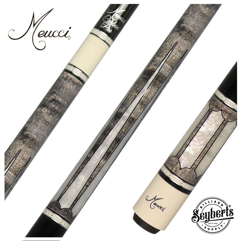 Meucci 2020 Gray – Mother of Pearl – Black Wrap Pool Cue with Carbon Shaft – 2020GYMOPBKC