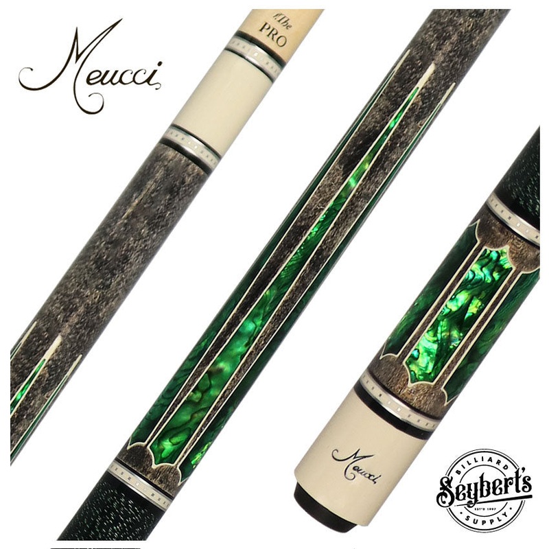 Meucci 2020 Gray with Green Pearl and Black/Green Wrap Pool Cue with Pro Shaft – 2020GYGRBKGRP