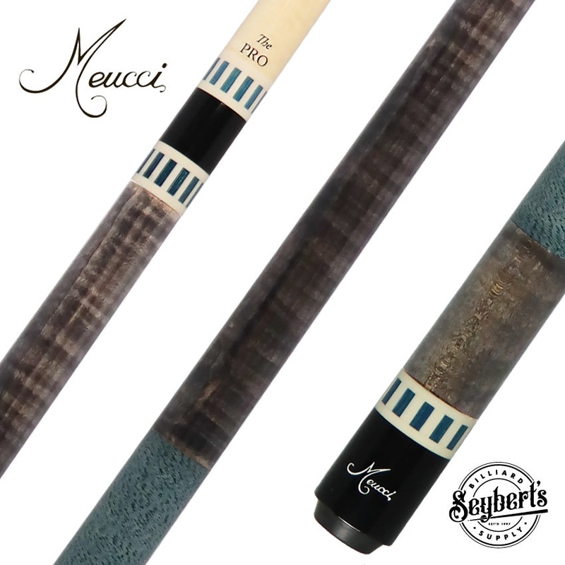 Meucci Gray Stained Maple and Blue/Black Wrapless Pool Cue with Pro Shaft – BE-12
