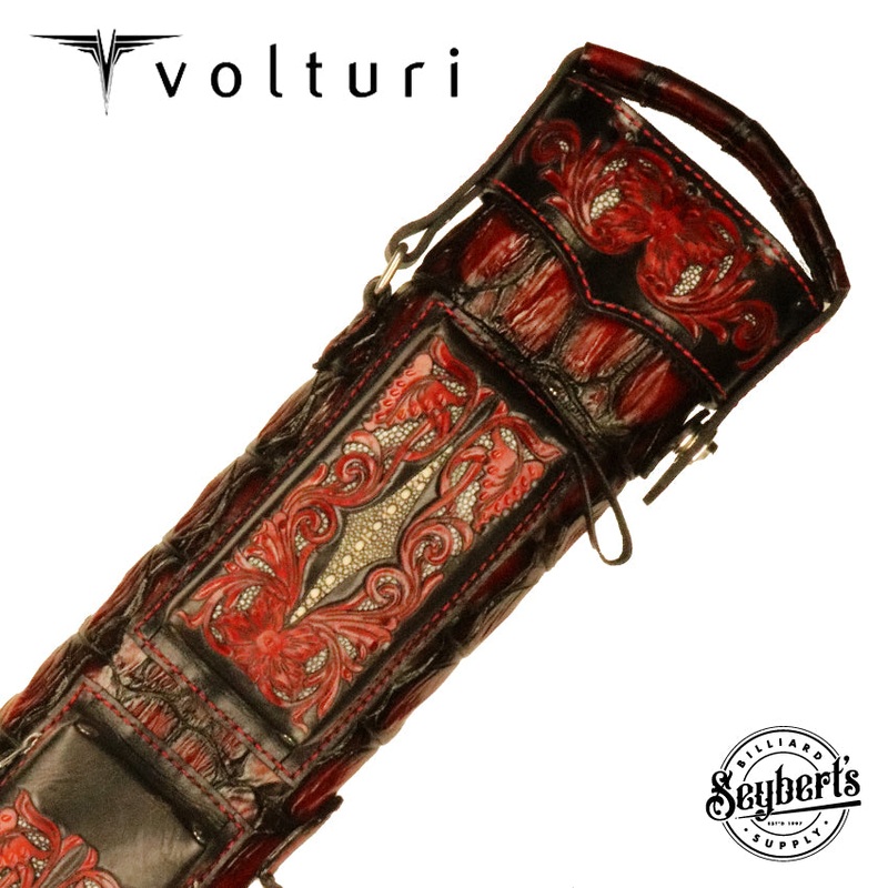 Volturi Custom Hand Tooled Crocodile Red/Black 2×4 Hard Pool Cue Case – SPMERVOL