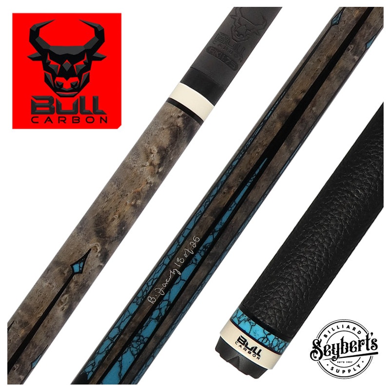 Bull Carbon By Jacoby Limited Edition Smoke Grey Blue Recon Pool Cue with Leather Wrap and LD Carbon Fiber Shaft – BCUSA1W