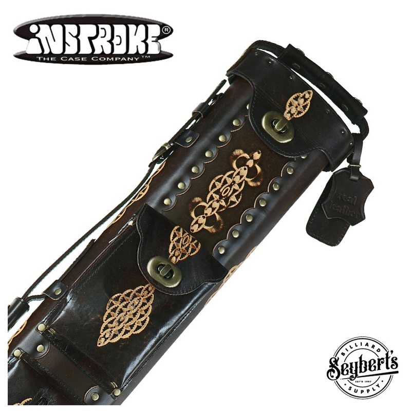 Instroke Saddle D03 Dark Brown Hand Tooled 2×4 Pool Cue Case – 24D03DBH