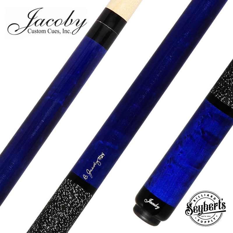 Jacoby Custom Blue Stained Maple with Black with White Linen Wrap Play Cue – 0824-78