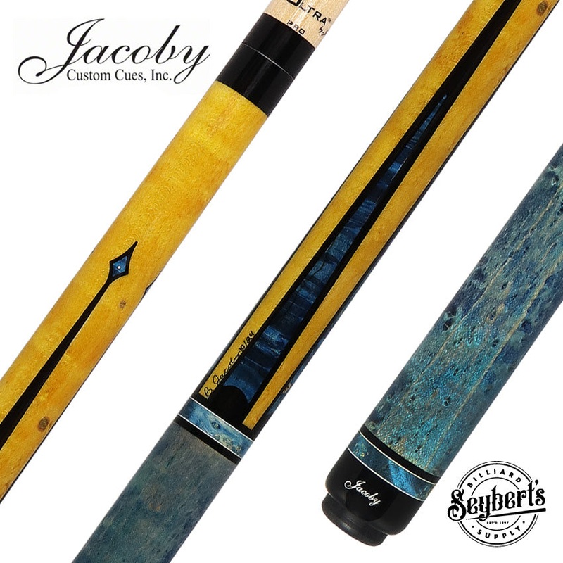 Jacoby Custom Honey and Teal-Stained Birdseye Maple with Impregnated Burl Points Play Cue – 1024-265