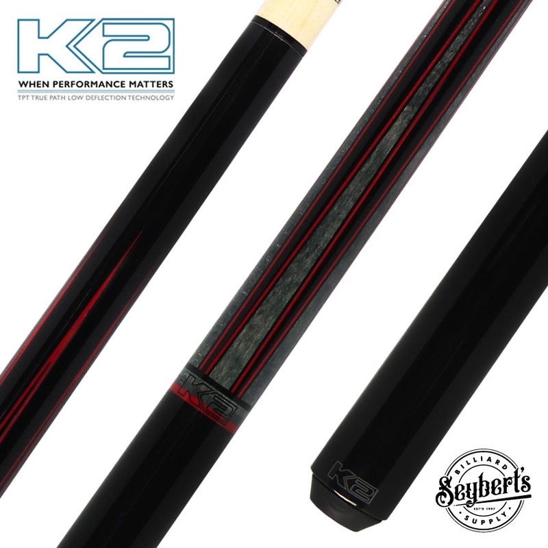 K2 Black Painted Maple with Gray/Red Points No Wrap Graphic Pool Cue with 12.50mm LD Shaft – KLLE2N
