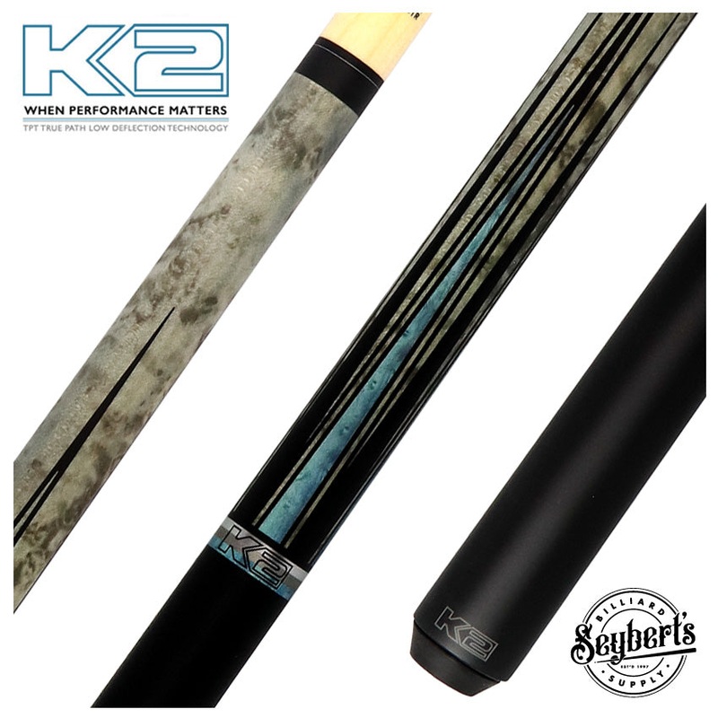 K2 Matte Gray-Stained Maple and Blue Points No Wrap Graphic Pool Cue with 12.50mm LD Shaft – KLLE1N