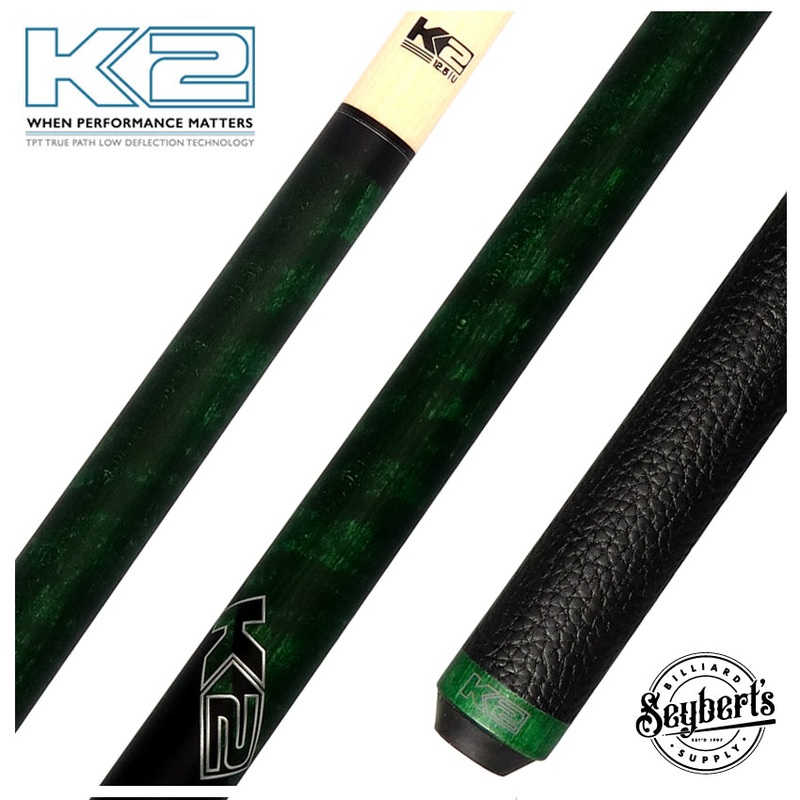 K2 Matte Green-Stained Maple Pool Cue with Leather Wrap and 12.50mm LD Shaft – KLCGN