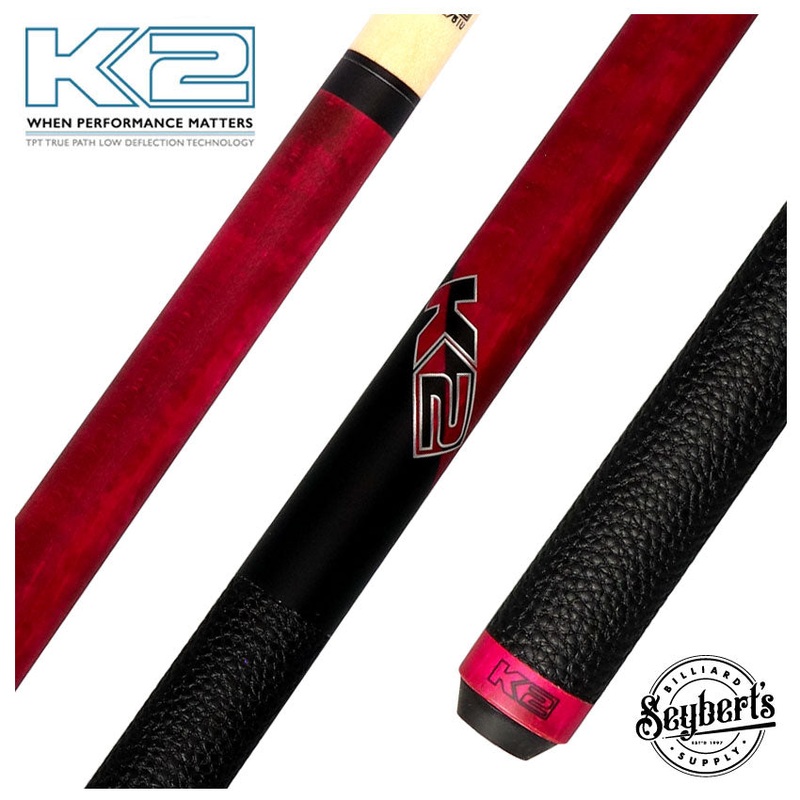 K2 Matte Pink-Stained Maple Play Cue with Leather Wrap and LD 11.75mm Shaft  – KLCPK