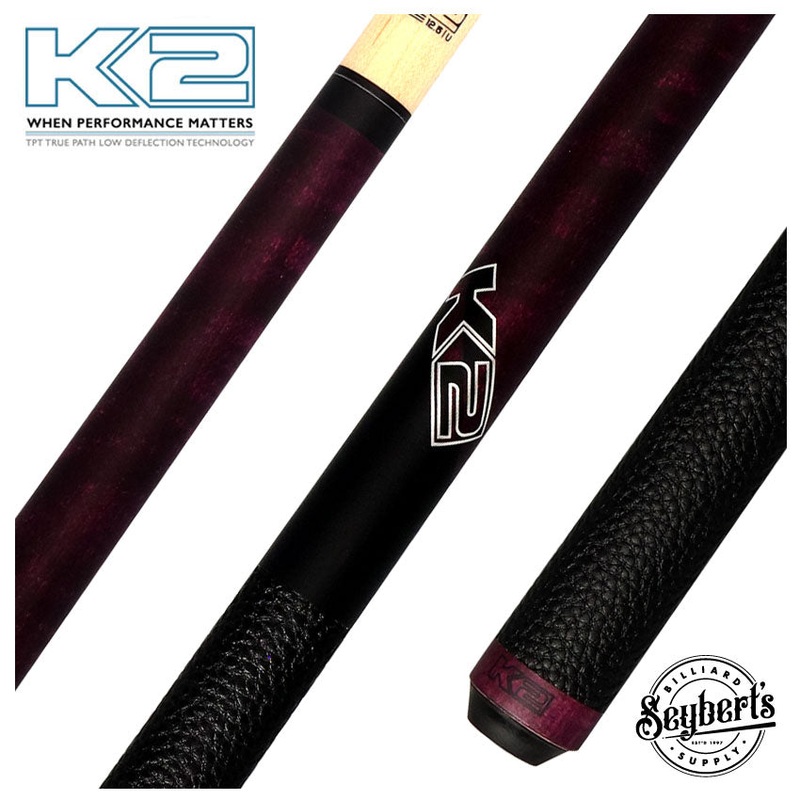 K2 Matte Purple-Stained Maple Play Cue with Leather Wrap and 12.50mm LD Shaft – KLCPL