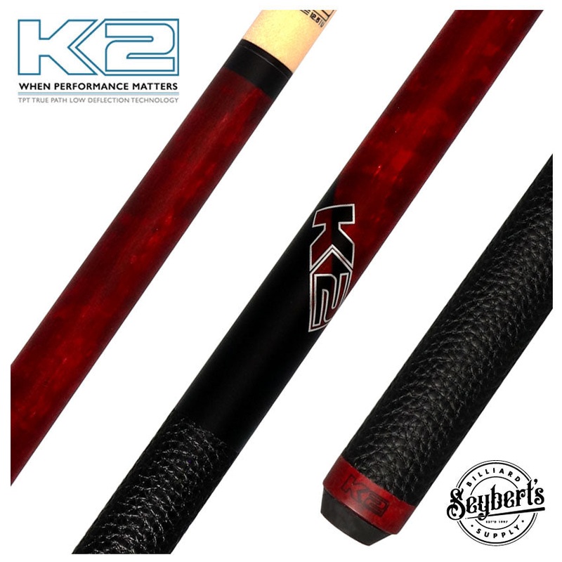 K2 Matte Red-Stained Maple Play Cue with Leather Wrap and 12.50mm LD Shaft – KLCRD