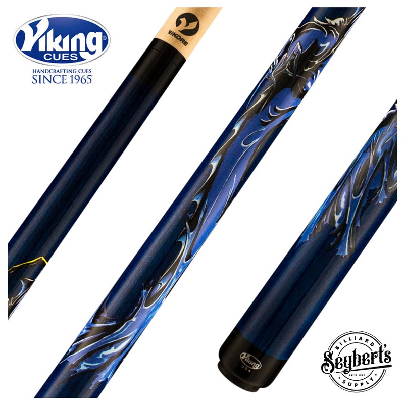 Viking De-Cues Series Blue Stained Northwood Maple with Blue Dragon Play Cue – – DE0507