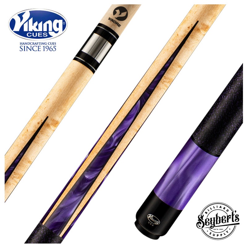 Viking Helix Series Khaki-Stained Birdseye Maple with 8 Black and Purple Premium Pearl Inlays Play Cue – HL0204