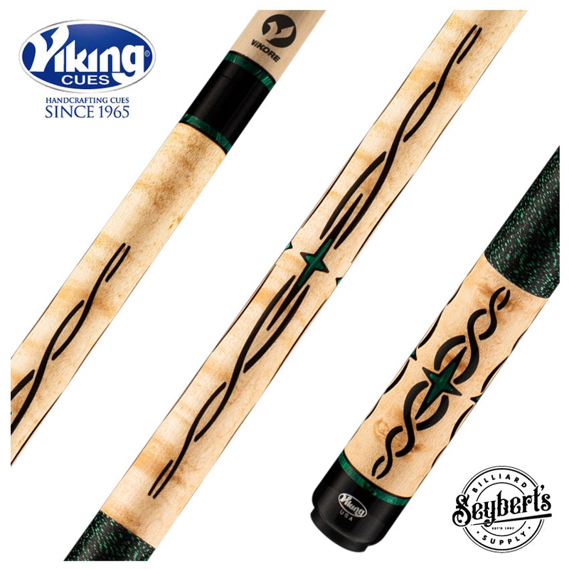 Viking Helix Series Khaki-Stained Birdseye Maple with 80 Banded Malachite and Black Inlays Play Cue – HL0504