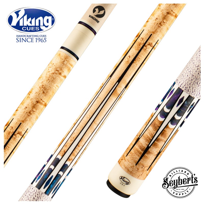 Viking Impero Series Khaki-Stained Birdseye Maple with Blue Dream, White and Black Inlays Play Cue – IM0804