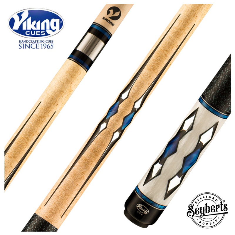 Viking Motore Series Khaki-Stained Birdseye Maple with 48 Mirror, Black, and Blue Premium Pearl Play Cue – MT0404