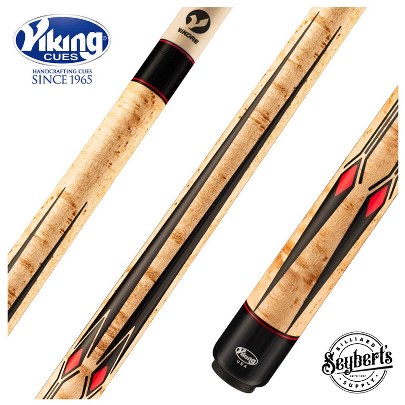 Viking Motore Series Khaki-Stained Birdseye Maple with 65 Black and Red Inlays Play Cue – MT0304