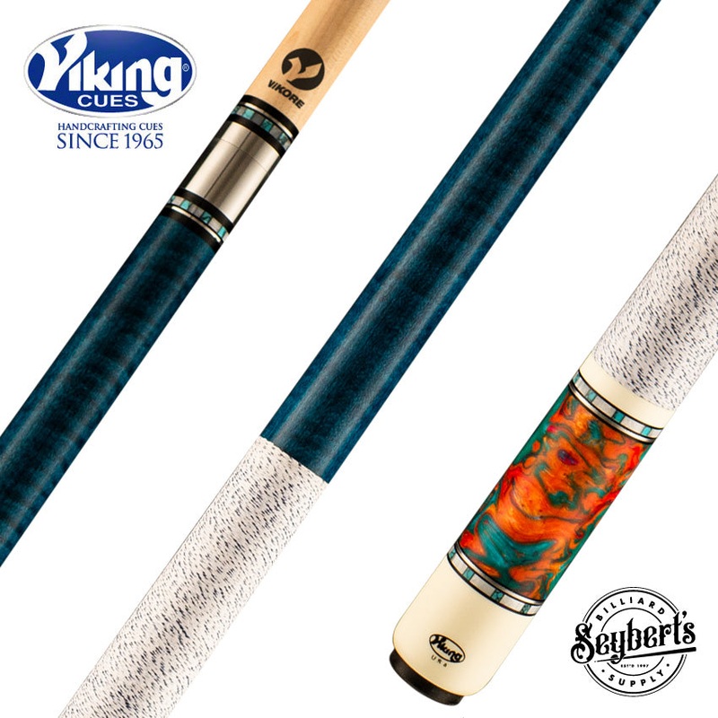 Viking Twilight Series Teal-Stained Birdseye Maple with Aqua Fire Premium Pearl Play Cue – TW0308