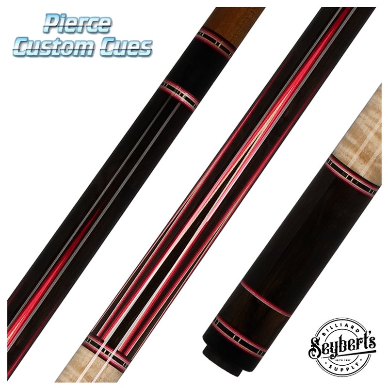 Jim Pierce Custom Cues – African Blackwood Forearm with 6 Zircote Points and Curly Maple Wrap Section  – 1 Maple – 1 Keilwood  Shaft