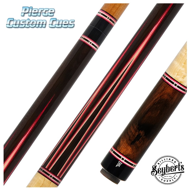 Jim Pierce Custom Cues –  Zircote Forearm with 6 Zircote Points and Birdseye Maple Wrap Section  – 1 Maple – 1 Keilwood  Shaft