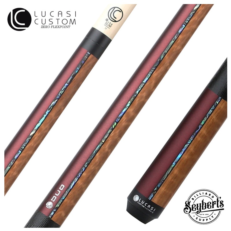 Lucasi Custom Duo Garnet Red/Exotic Apitong Cue with Embossed Leather Wrap Pool Cue
