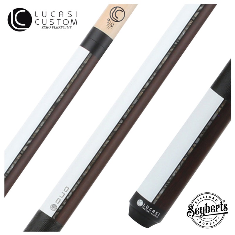 Lucasi Custom Duo Series Half Matte White Paint, Half Matte Black Palm with Lizard Embossed Leather Wrap Pool Cue