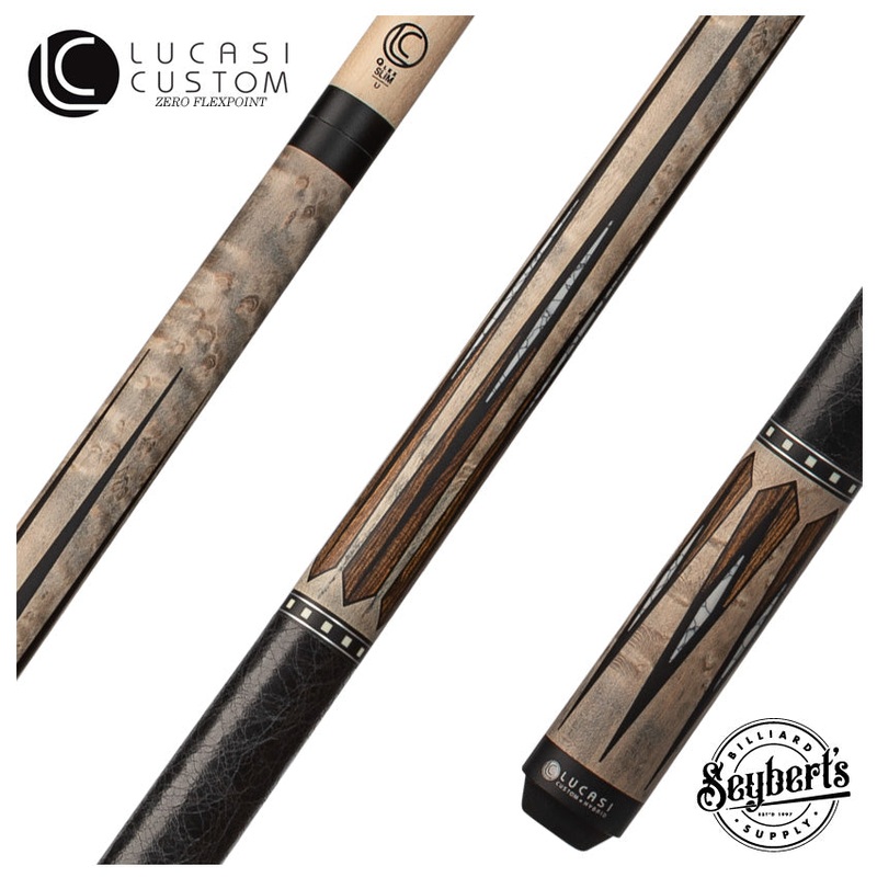 Lucasi Custom Matte Gray Wash Birdseye Maple with 6 Floating Bocote/White Recon Points, and Leather Wrap Pool Cue