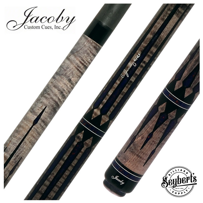 Jacoby Gray Stained Curly Maple with Azurite Web Custom No Wrap Pool Cue with 12.30mm Jacoby Black V4 Carbon Shaft