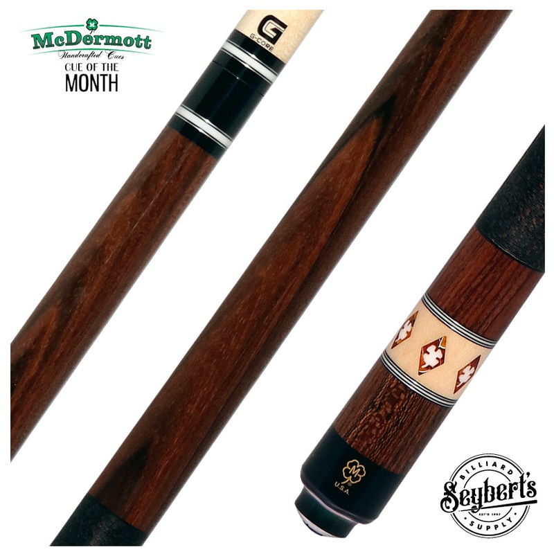 McDermott Parda with Amber Diamonds and White Urethane Clover Inlays Cue of the Month with G-Core Shaft
