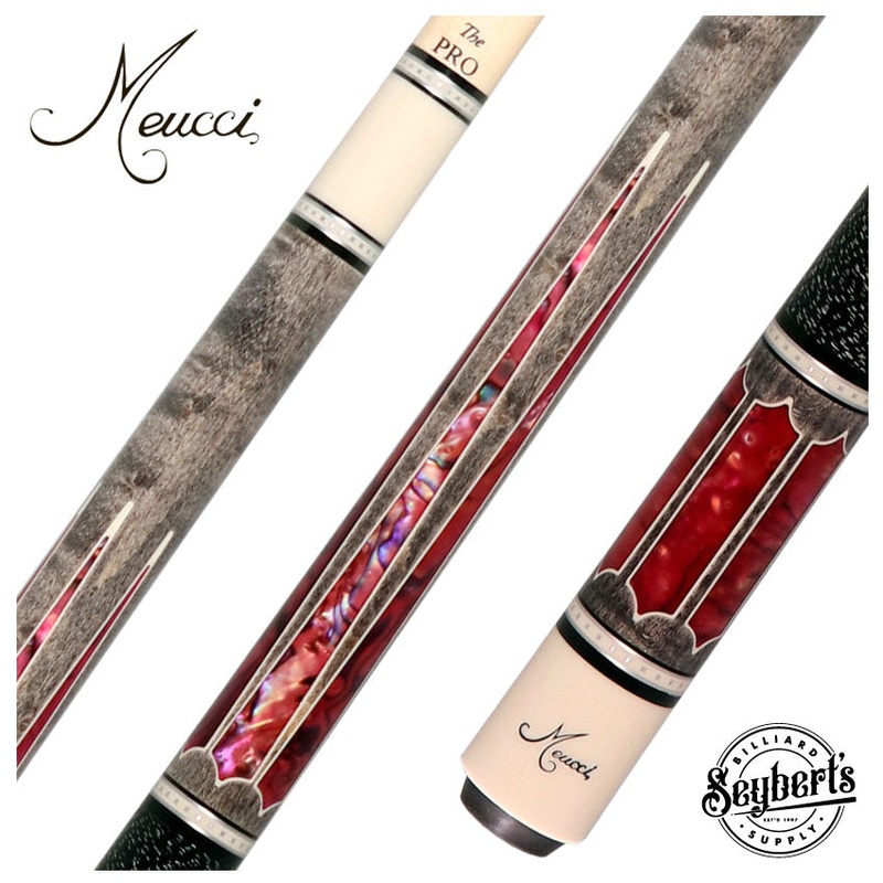 Meucci 2020 Gray – Pink Pearl – Black and White -No-Wrap Pool Cue with Pro Shaft
