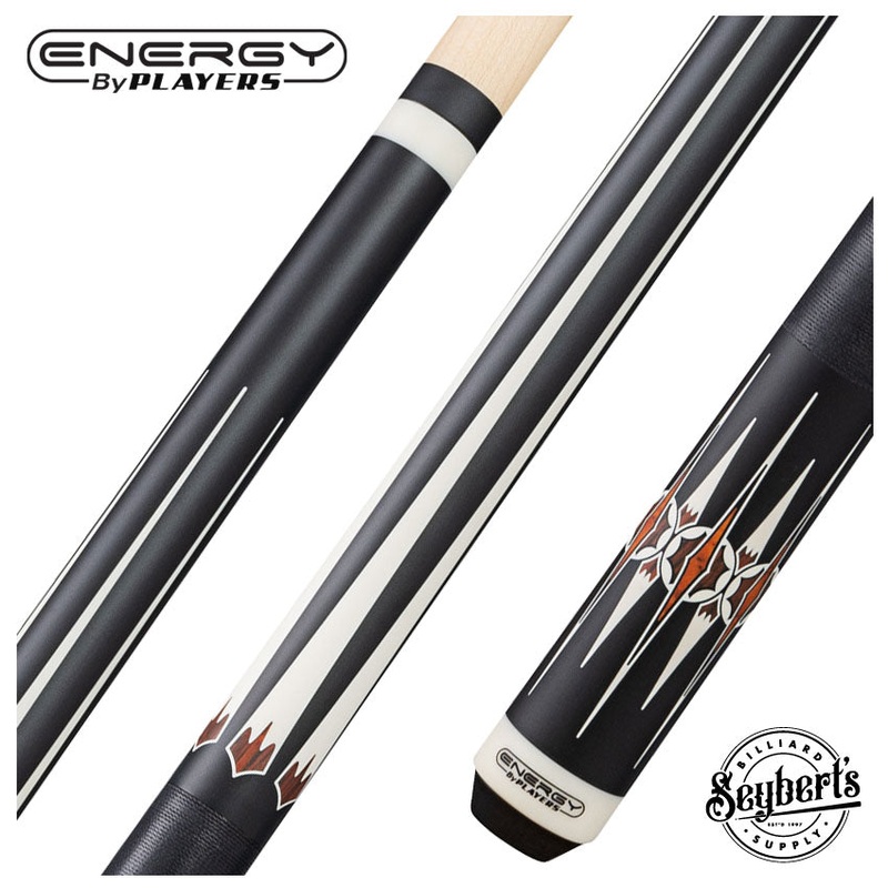 Players Energy Series Matte Black with White and Cocobolo Graphic Pool Cue with Black Linen Wrap
