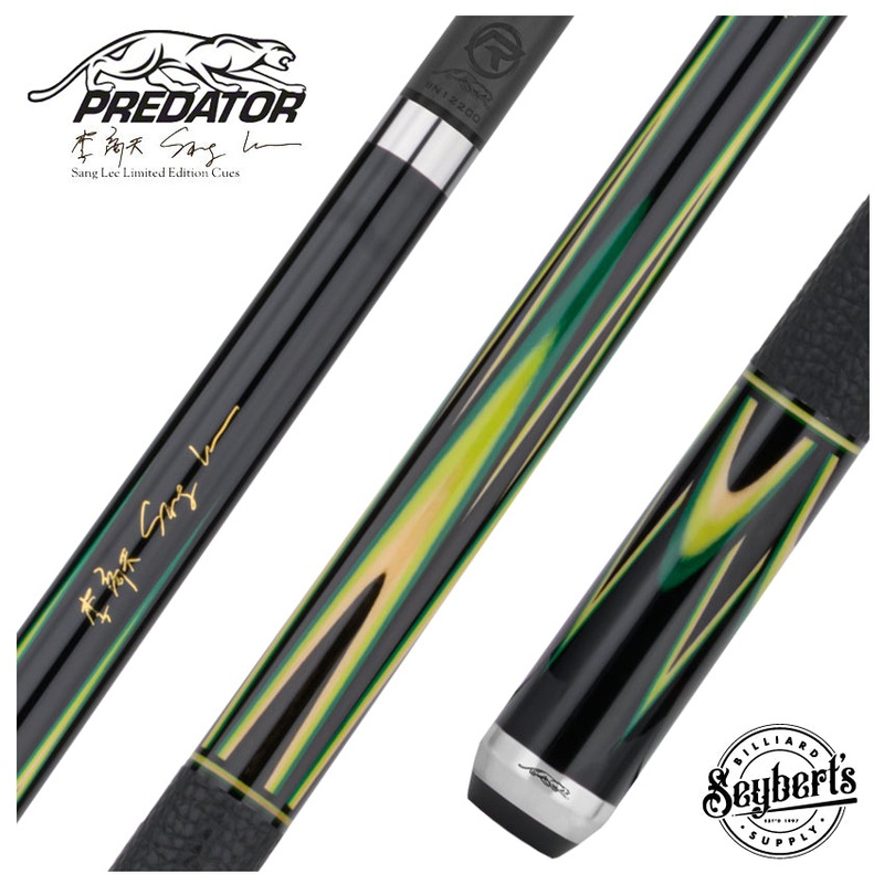 Predator Sang Lee 2-2 Black with Green / Maple / Ebony Butterfly Points Limited Edition Pool Cue – Radial with Luxe Leather Wrap
