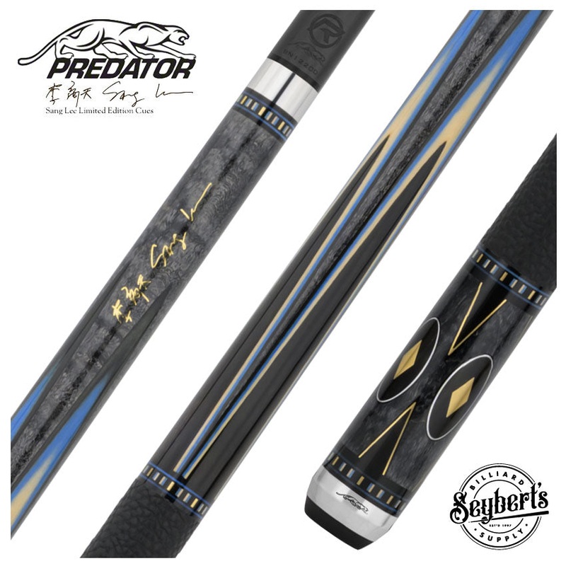 Predator Sang Lee 2-5 Gray-Stained Birdseye Maple with Black / Blue / Maple / Ebony Butterfly Points Special Edition Limited Pool Cue – Radial with Luxe Leather Wrap
