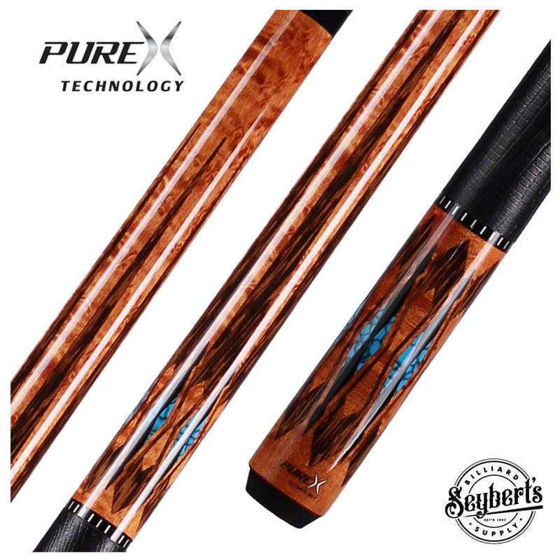 PureX Technology Pool Cue – Antique Birdseye Maple with Black Palm and Blue Recon Graphics – HXTE2