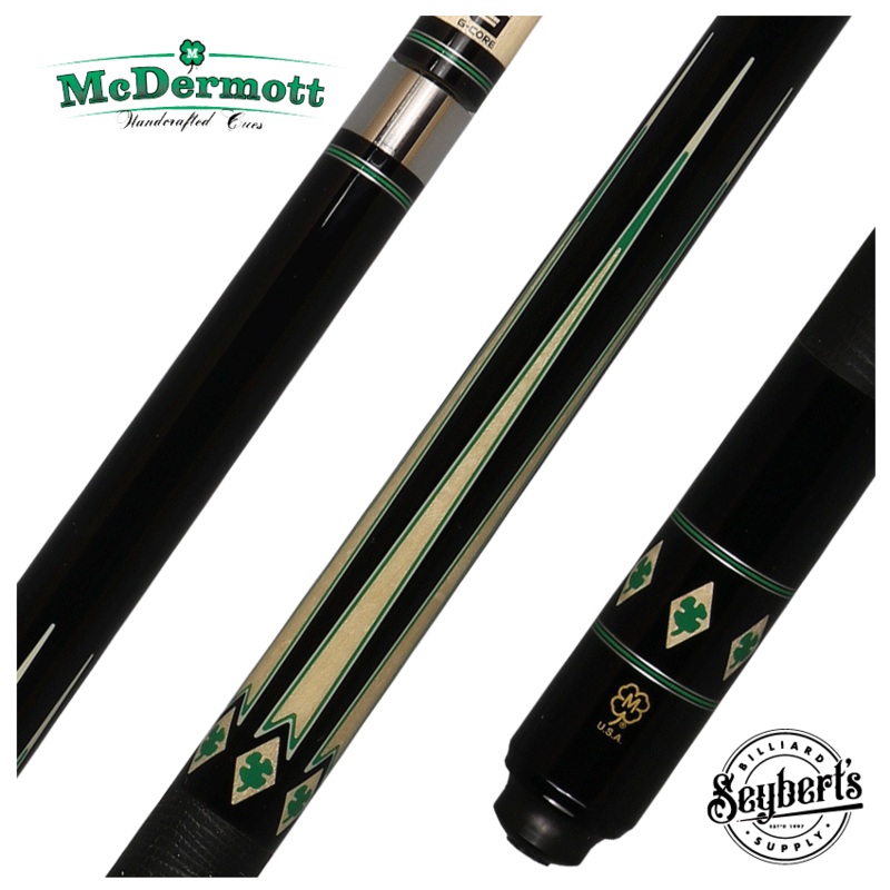 McDermott G Series Black Urethane Forearm with Maple points and Green Clover Inlays Pool Cue – G610