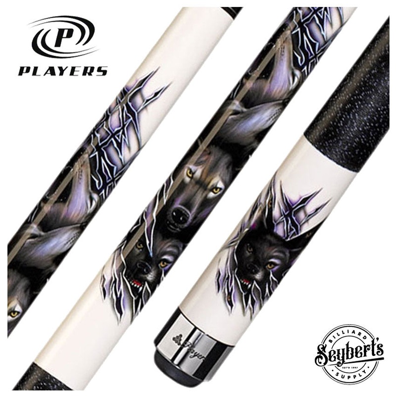 Players  White with Howling Wolf Graphic Pool Cue – DCWWP
