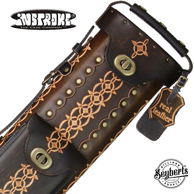 Instroke Saddle D05 Dark Brown Hand Tooled 3×5 Pool Cue Case – 35D05DBH