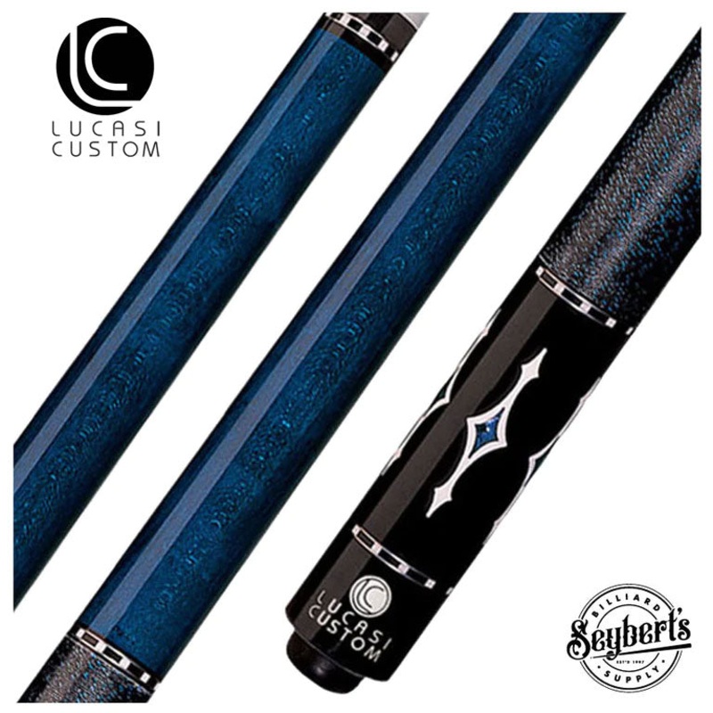 Lucasi  Zero Flexpoint Luminous Blue Birdseye Maple with Imtitation Bone/Blue Luster Inlays and Black and Blue Linen Wrap Pool Cue – LZE7