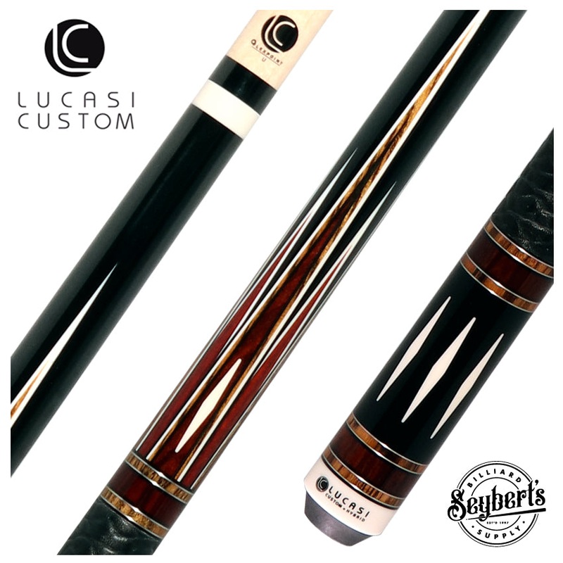 Lucasi  Zero Flexpoint Midnight Black with Bocote Inlays and Elephant Embossed Black Leather Wrap Pool Cue – LZC39