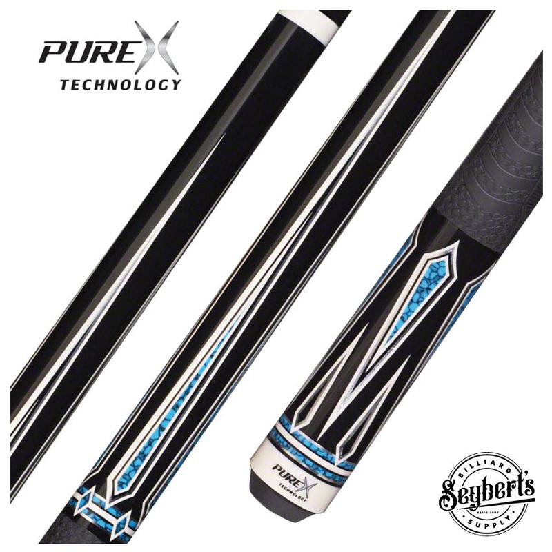 PureX Technology Pool Cue – Midnight Black with White and Blue Recon 4 Pt. Graphics – HXT62